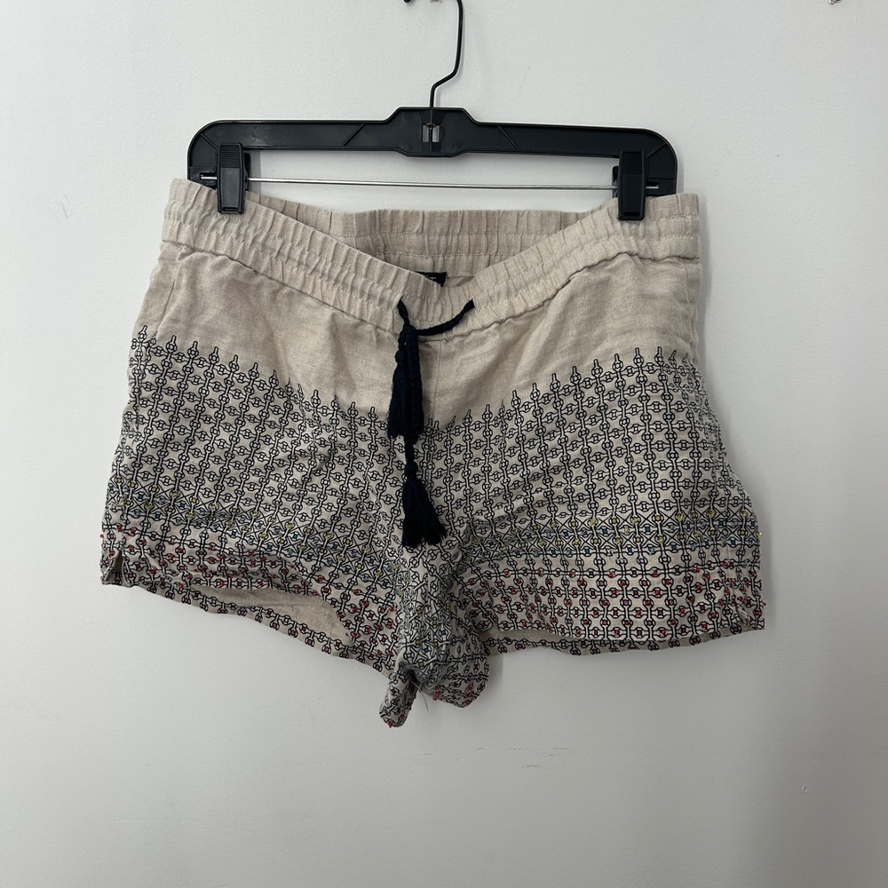 Boho Ann Taylor Loft drawstring beaded linen shorts
